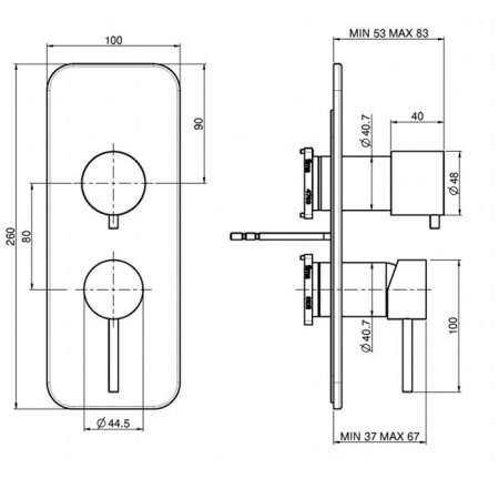 FIMA|Carlo Frattini Spillo Up Смеситель для душа встроенный, с переключателем на 2/3 источника, внешняя часть, цвет хром 
