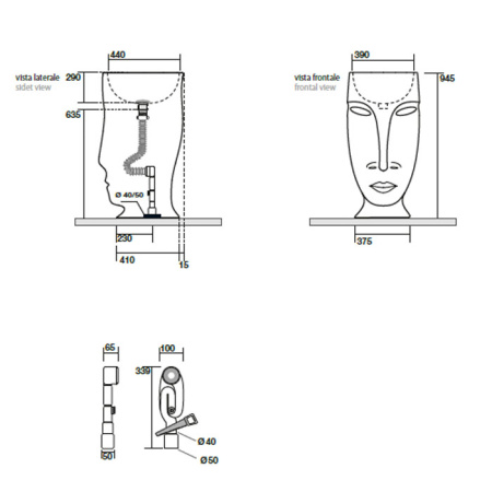 Kerasan Artwork Раковина свободностоящая "MOLOCO", слив в стену, цвет: Grigio matt 