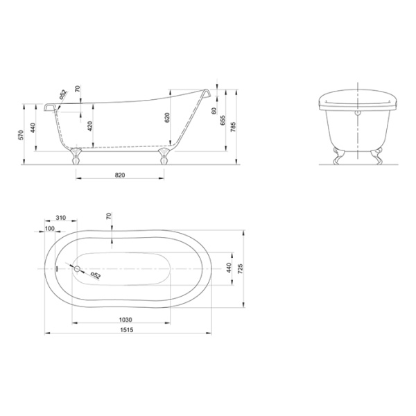KNIEF Слив с цепочкой, с сифоном с горизонтальным отводом, цвет латунь  (смонтирован на ванне) 