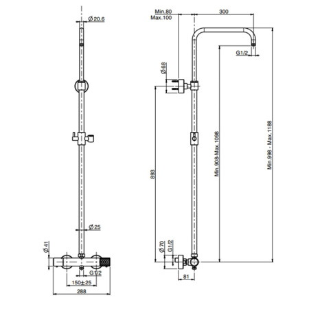 Fima Carlo Frattini Colonne doccia Смеситель для душа, термостатический, Spillo tech, с душевой стойкой, цвет: золото 