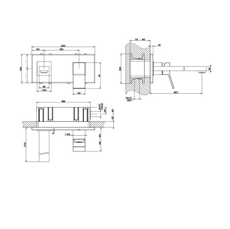 Gessi Rettangolo K Встраиваемый однорычажный смеситель для раковины, излив 249мм(внешние части), цвет: черный 