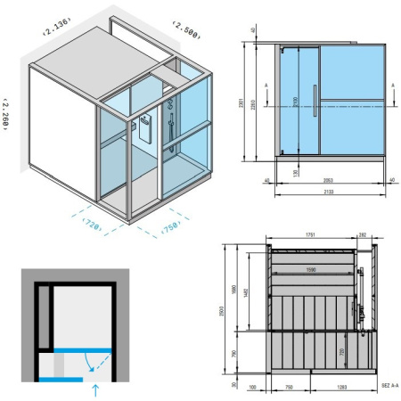 Effegibi Logica H Хаммам с душевой зоной, для ниши L.H. 214x250xh226см, отделка: Soft Sand 