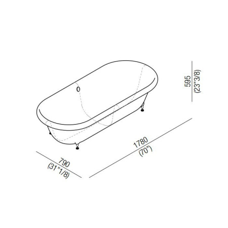 Agape Ottocento Ванна встраиваемая 178х79х59.5 см, слив-перелив хром, цвет: белый 