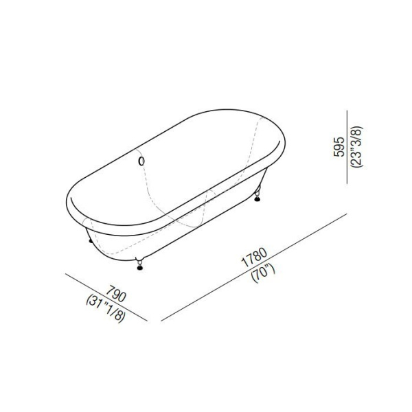 Agape Ottocento Ванна встраиваемая 178х79х59.5 см, слив-перелив хром, цвет: белый 