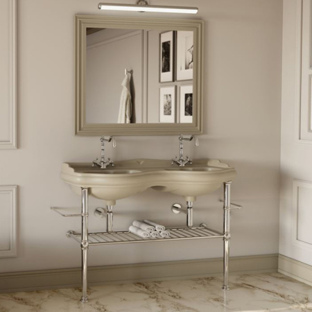 KERASAN RETRO Консоль металлическая на ножках для раковины 120см, с полкой решеткой, с 2-я полотенцедержателями  цвет золото 