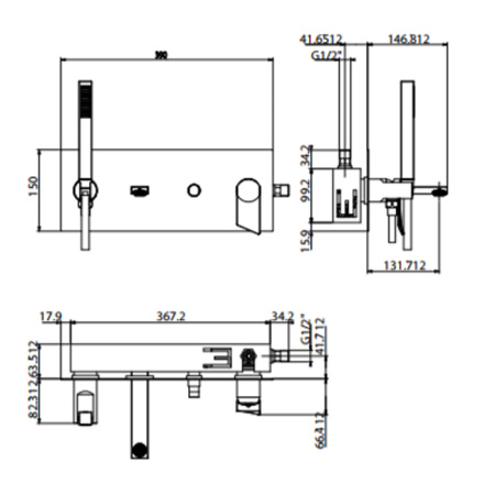 Gattoni Soffio Смеситель для ванны встроенный с внутренней частью. с ручной лейкой. цвет хром 