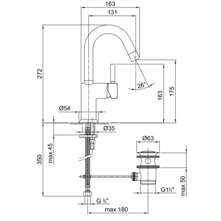 Fantini Cafe Смеситель для раковины, 1 отв., с донным клапаном, излив 130мм, цвет: хром 
