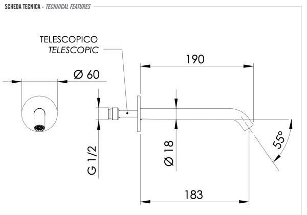 Излив настенный 19 см Remer X Style 91XLXV, сталь 