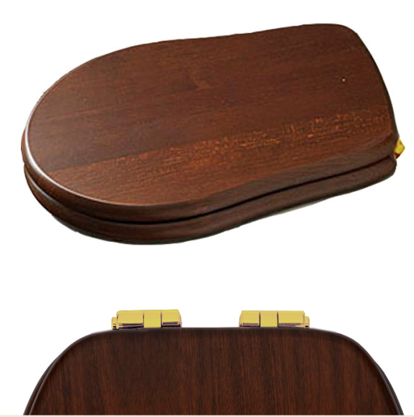 KERASAN Retro Сиденье для унитаза  цвет дерево/золото (микролифт) 