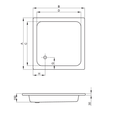 BETTE Душевой поддон, без шумоизоляции, квадратный 90х90хh15см, D52 мм, цвет белый 