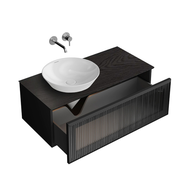 Kerama Marazzi ICONICO Тумба подвесная 100 см. фронт. рифленое стекло, 1 ящик, черная (Цена по АКЦИИ) 