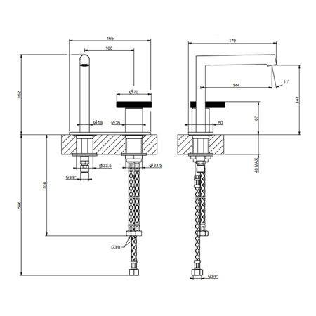 GESSI ANELLO Смеситель для раковины на 2 отверстия, однорычажный, высота излива 141 мм., цвет Black XL 