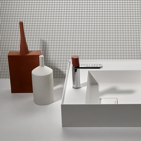 ANTONIO LUPI INDIGO Смеситель для раковины на 1 отверстие, излив 165 мм., ручка Terracotta матовая, цвет хром глянцевый 