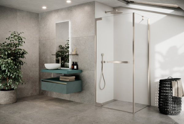 Душевое ограждение 90 см (88-89,5x200) Novellini N180 N180G90-1Z+N180FG90-1Z, профиль Brushed Inox, стекло прозрачное CrystalClear 