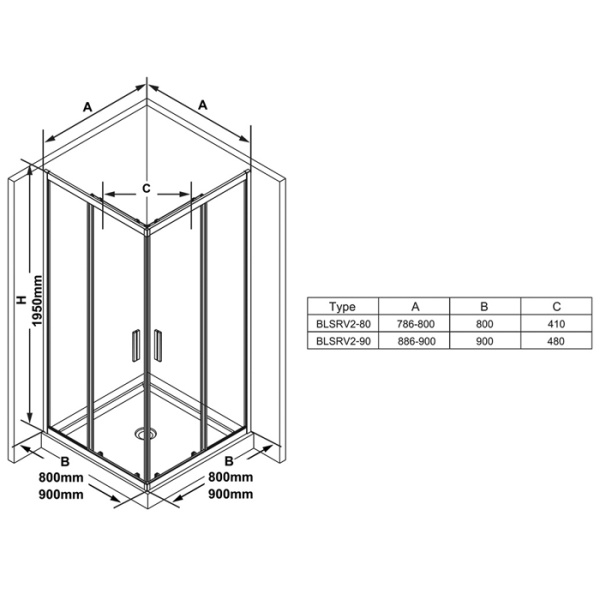 RAVAK BLIX SLIM Душевое ограждение BLSRV2-90 квадратное, блестящий + транспарент 