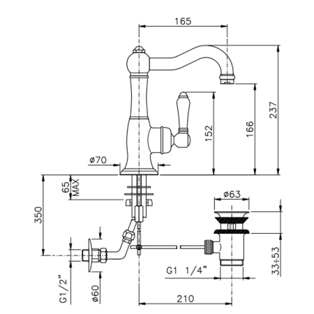 Nicolazzi Ceramica Nera Смеситель для раковины однорычажный, с донным клапаном, ручки черная керамика, цвет: хром 