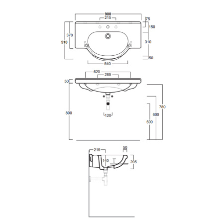 SIMAS Top e lavabi d'arredo Консоль 90 "NIZZA" с 1 отв., цвет белый 