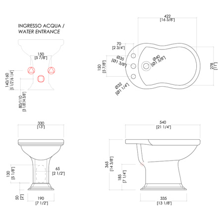 Devon Oxford Биде напольное (54х33 см)  с 1 отверстием под смеситель, цвет: белый 
