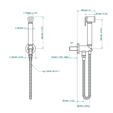THG Les Ondes Гигиенический душ с настенным держателем с подводом воды и шлангом 1250 мм., цвет Matt nickel 