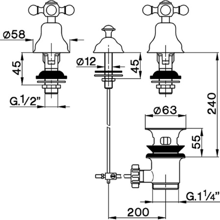 CISAL Arcana Ceramic Смеситель для биде на 3 отверстия без излива, с донным клапаном, цвет золото 