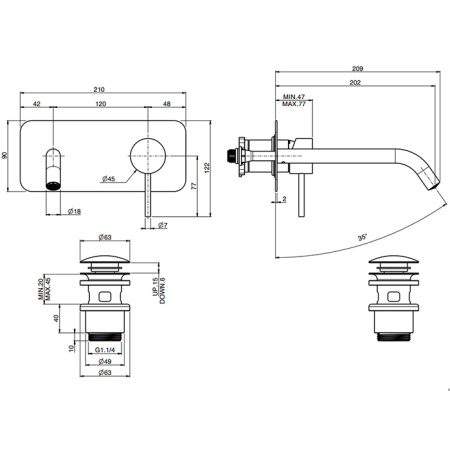 Fima Carlo Frattini Spillo Steel Cмеситель для раковины, встраиваемый, излив: 20.2см., цвет: нержавеюшая сталь 