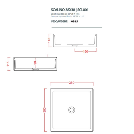 Artceram SCALINO Раковина накладная 38x38 см, цвет: матовый белый 