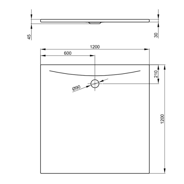 BETTEFLOOR SIDE Душевой поддон квадратный 120х120, D 90 мм, цвет белый 