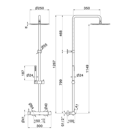 Newform Shower Душевая стойка  с  термостатическим смесителем в комплекте с переключателем, верхним душем и ручным душем, цвет:  черный матовый 