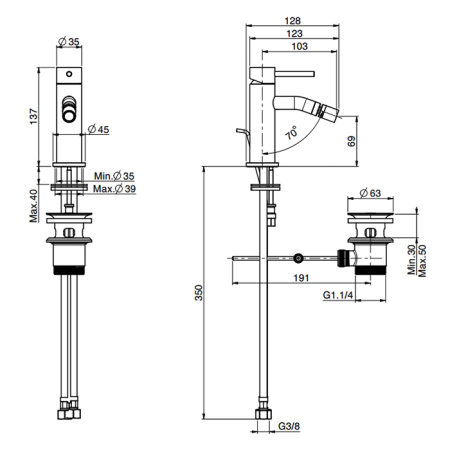 Fima Carlo Frattini Spillo Up Смеситель для биде, на 1 отв., с донным клапаном, цвет: золото 