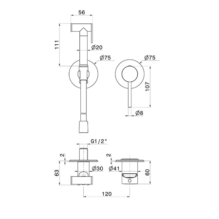 Newform Shut Off Внешняя часть  смесителя (горячая и холодная вода) для личной гигиены и туалета, цвет:  PVD brushed gun metal 