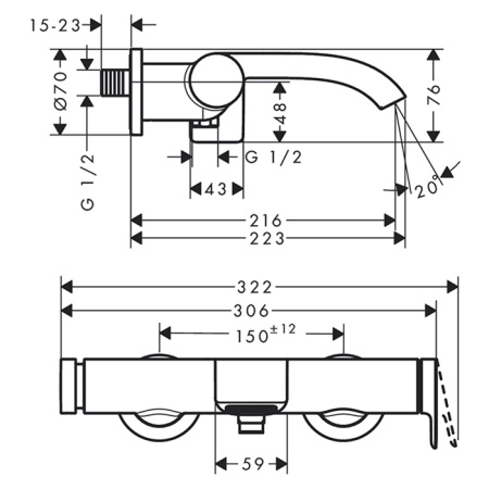HANSGROHE VIVENIS Смеситель для ванны настенный, однорычажный, цвет черный матовый 
