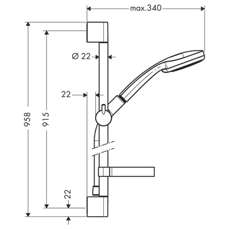HG Croma 100 Душевой набор Vario (ручной душ 4jet, штанга для душа 90см, шланг для душа, мыльница), EcoSmart, цвет: хром 