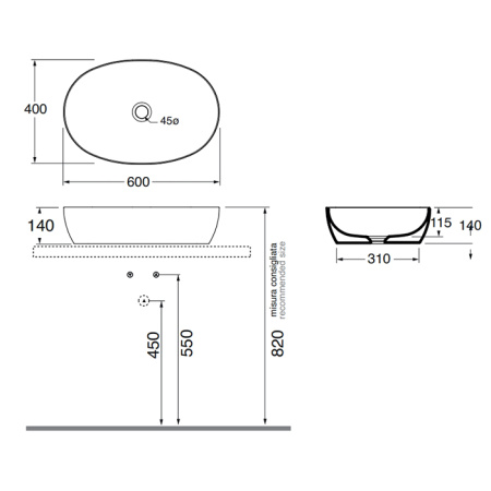 AZZURRA ELEGANCE CIRCLE раковина накладная 60х40х14см без отв. под смеситель , без перелива. цвет Cacao 