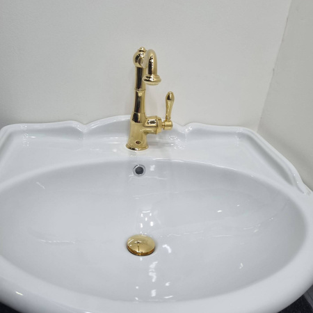 Gattoni Orta NEW Смеситель для раковины с высоким изливом, с донным клапаном, цвет золото 24кт 