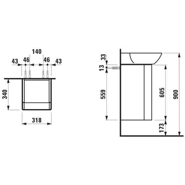 Laufen INO Тумба под раковину 810302, 320х340х605мм, с 1 дверцей, с сифоном, с 4 полками, DX, цвет: белый матовый 
