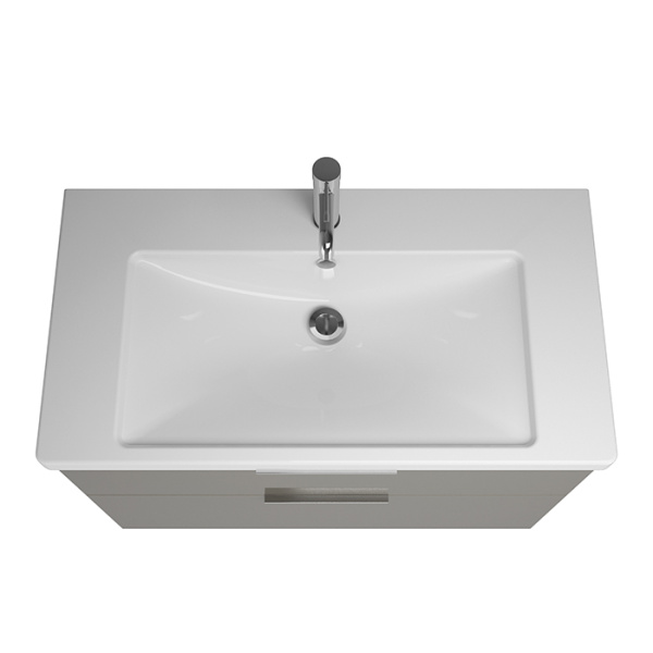 BURGBAD Eqio База подвесная с керамическим умывальником 930х490х645 мм. 2 ящика с ручкой желоб., c 1 отв под смес.   цвет серый глянц F2010 