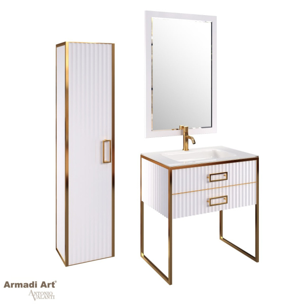 Пенал MONACO  белый глянец +  золото без ножек 