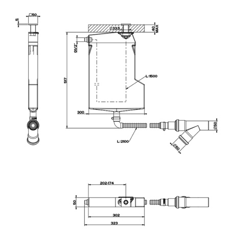 Gessi Rettangolo Система сбора воды для ручного душа с убирающимся шлангом при монтаже на борт ванны, цвет: Black Metal Brushed PVD 