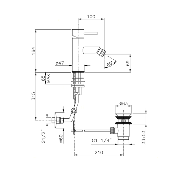 Nicolazzi Olympus Смеситель для биде на 1 отверстие, с донным клапаном, цвет: хром (Акция на товар из наличия) 