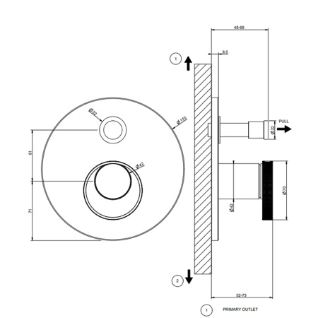 Gessi Anello Встраиваемый однорычажный смеситель на 2 выхода с перекл. (внешние части), цвет: Black Metal Brushed PVD 