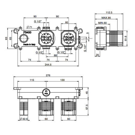 FIMA|Carlo Frattini Встраваемая часть смесителя для душа на 2 источника (ЗАКАЗ по запросу!) 