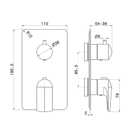 Newform Delta Zero Внешняя часть термостатического смесителя  с  ручкой для регулировки температуры и переключателем , цвет: хром 