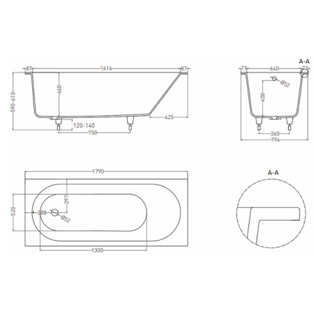 LOFO by Salini Встраиваемая ванна 1800х800хh610мм, овальная чаша, мат-л: Gelcoat, без слива-перел, в комп. ножки, цвет: белый глянц (С нашего склада!) 