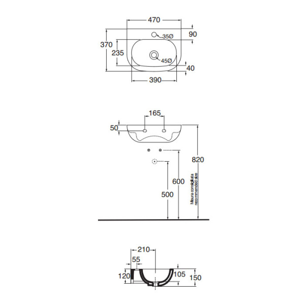 AZZURRA NUVOLA Раковина с 1 отв под смеситель 47х37см, цвет белый 