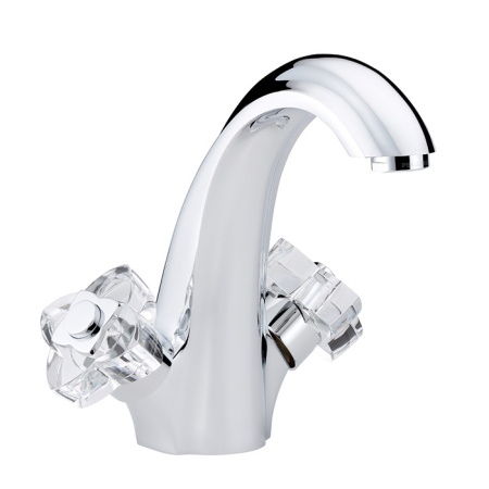 THG PETALE DE CRISTAL CLAIR Смеситель для раковины на 1 отверстие, с донным клапаном, стекло прозрачное, цвет хром 