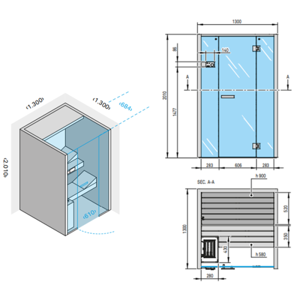 Effegibi Sky 40 Сауна 130x130xh201см, отделка: канадский хемлок 