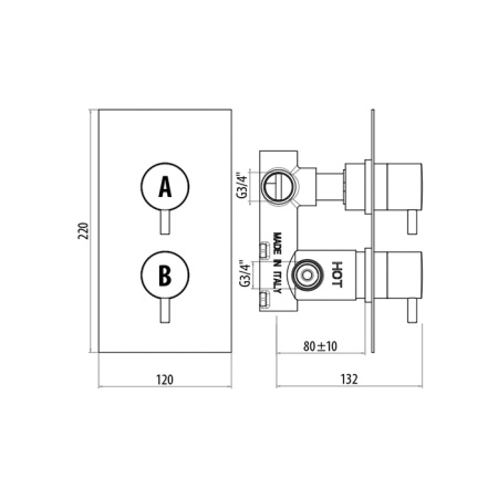 Gattoni Termostatici Термостатический встраиваемый смеситель для душа2 рычага  на 1 источника на прямоугольной пластине цвет хром 