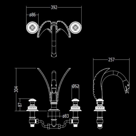 Devon&Devon Excelsior Swan Смеситель для раковины на 3 отверстия, донный клапан. Цвет: блестящий никель. 