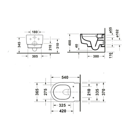 Duravit Balcoon Безободковый подвесной унитаз 540 мм, DuraShield защита от микробов и грязи, вкл крепление, белый матовый (Спеццена) 