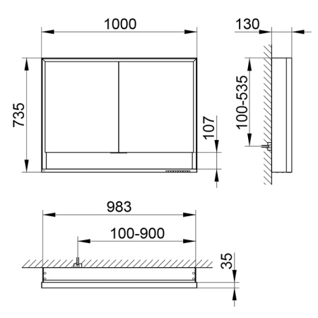 Keuco ROYAL LUMOS Зеркальный шкаф 1000x735x130мм 2-дверный-двустор. зеркало, IP 24 c плавным закр., корпус: алюминий анодированный 